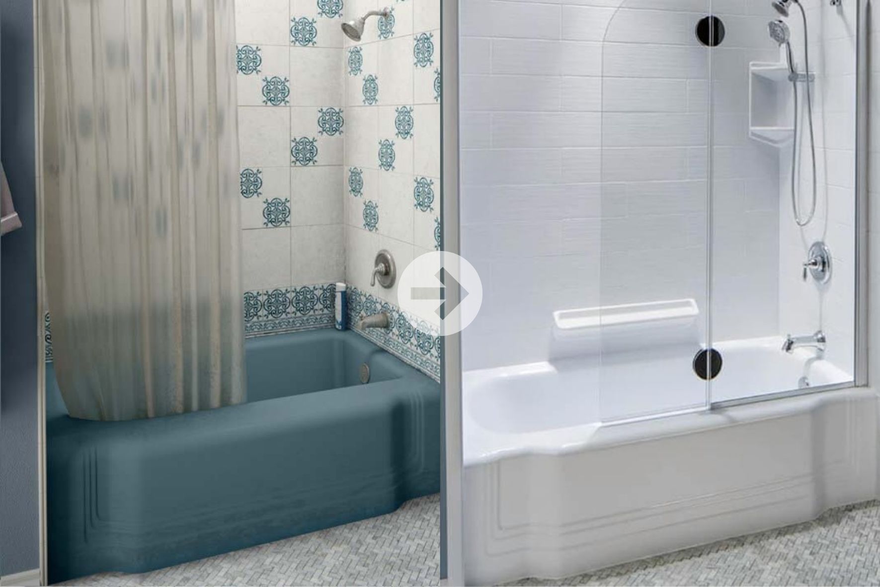 comparaison visuelle de deux baignoires avec styles différents dans un environnement de salle de bain  à Amqui